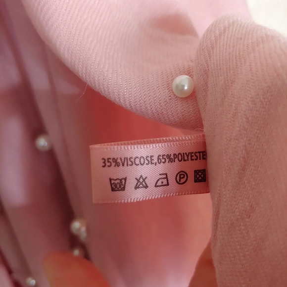 Pink Scarf/Shawl with Pearl and Silver Stud Accents Wide with Tassels - Picture 7 of 8